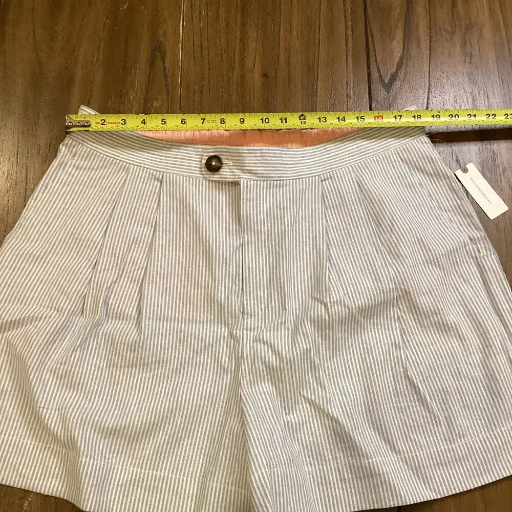 Anthropologie Seersucker Shorts Pinstripes Pleated High Waisted Blue White XL - Picture 3 of 10